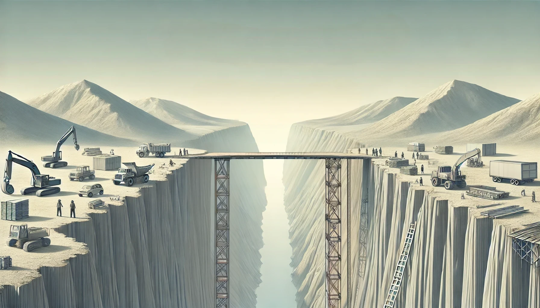 An illustration of a partially built bridge symbolizing progress in aligning design, AI, and engineering through collaboration. 